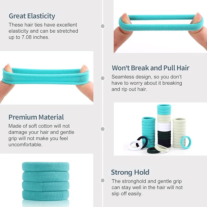 Bessrung 100 PCS Seamless Nylon Hair Ties, No Damage Elastics Hair Ties for Women Girls, Soft Stretchy Ponytail Holders for Thin Thick Hair, Snag-Free Hair Bands(Gradient Blue)