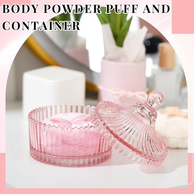 Tioncy 3 Pcs Large Body Powder Puff and Container Valentine's Day gift Powder Container with Puff Crystal Case Soft Washable Reusable Velour Face Body Glitter Wet Dry Makeup(Classic,Pink)