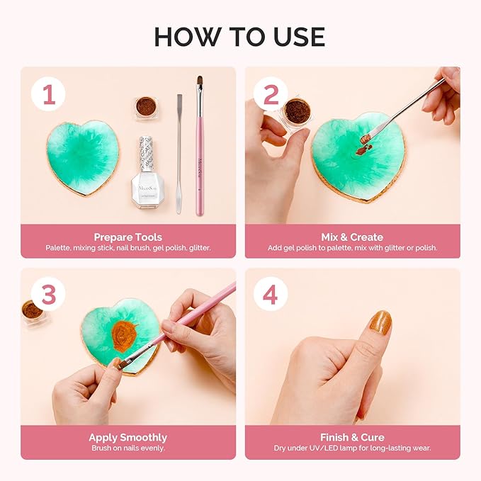 MelodySusie 1PC Heart Shape Resin Nail Art Palette, Professional Color Mixing Board for Gel Polish, Acrylics, Pigment Blending, Salon and DIY Makeup Artist Tool, Green