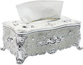 Geesatis Tissue Box Cover, Rectangle Tissue Box Holder, Rectangular Napkin Facial Tissues Holder for Bathroom Toilet Bedroom Living Room Table Desk Office Dresser, 1 Pcs Silver 9''x5''x3.7''