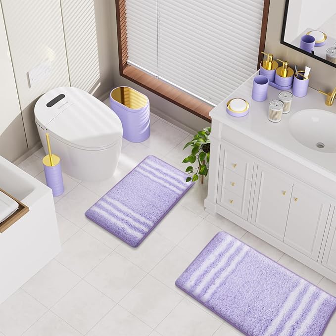 Bathroom Set - Bathroom Sets with Shower Curtain and Rugs, 25PC Bathroom Accessory Set, Purple Bathroom Accessories Set with Trash Can, Soap Dispensers
