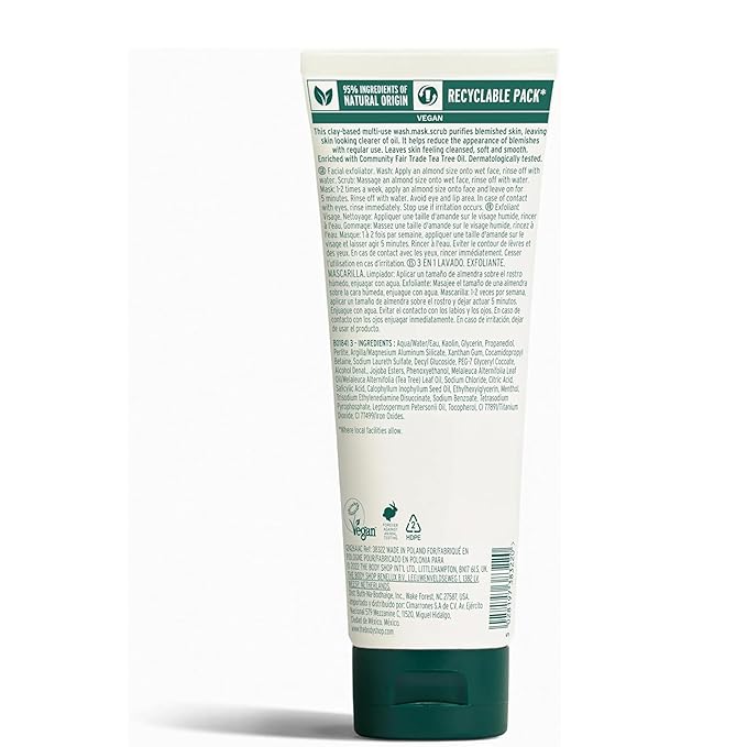 The Body Shop Tea Tree Skin Clearing Daily Face Scrub - Exfoliating and Purifying For Blemished Skin - Vegan - 4.2 Fl Oz