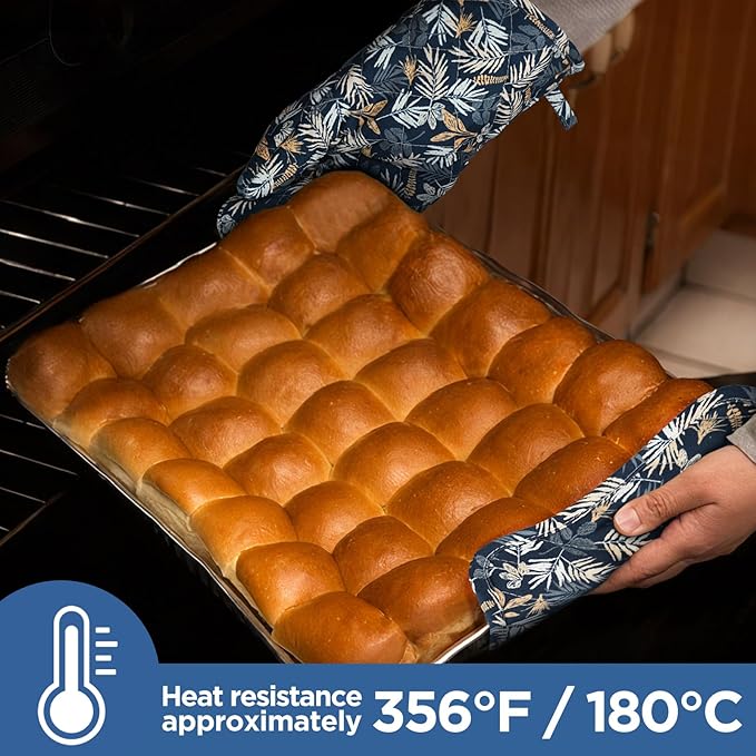 Oven Gloves Heat Resistant Potholder Set Oven Gloves with Anti-Slip Striped Cooking Gloves for Cooking Baking - 2PCS