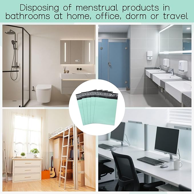 Disposable Sanitary Bags for Feminine Products, Pack of 400, Self-Adhesive Sealing, Odor Reducing, Discreet Disposal of Pads, Tampons, Liners (Light Green)