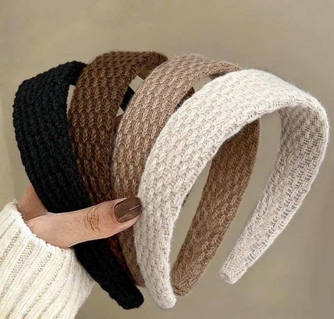 Huachi Knitted Headbands for Women Non Slip Trendy Headbands for Women’s Hair 1.7 inch Wide Cute Headband for Girls, Fall Head Bands Fashion Hair Accessories 4PCS