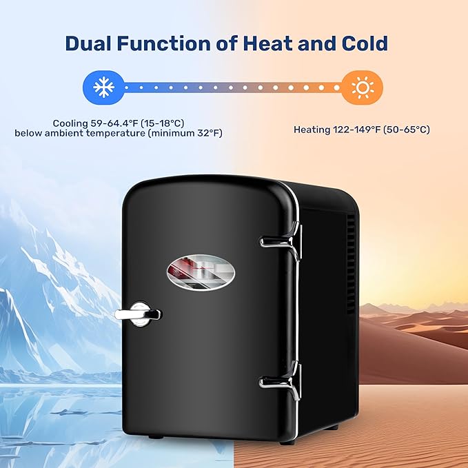YSSOA Mini Fridge with Observation Window 4-Liter Six 12 oz Cans Portable Warmer & Cooler Compact Refrigerator, 100% Eco Friendly and Freon-Free, 4L with window, Black