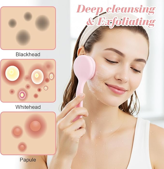 4 Pcs Silicone Face Brush with 2 Manual Face Scrub Brush, Facial Brushes for Cleaning, Exfoliating, and Skincare Routine