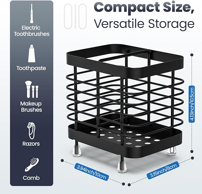 Luxspire Toothbrush Holders for Bathroom, Stainless Steel Electric Toothbrush Holder Wall Mounted, Shower Toothbrush Toothpaste Holder, Bathroom Organizer Essentials, 2 Slots, Black