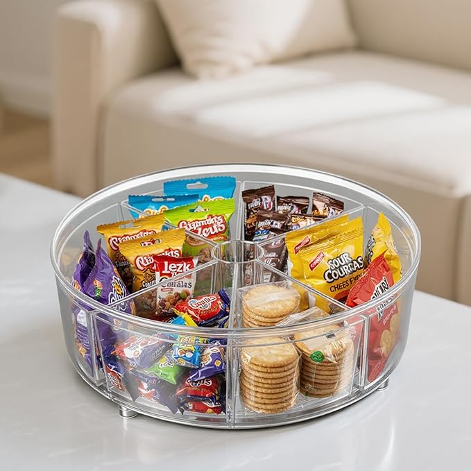 9.8" Lazy Susan Turntable Organizer, Clear Acrylic Spinning Shelf with Raised Edge - 360° Rotating for Fridge, Cabinet, Counter - Storage for Spices, Cosmetics, Food (4-Sections)