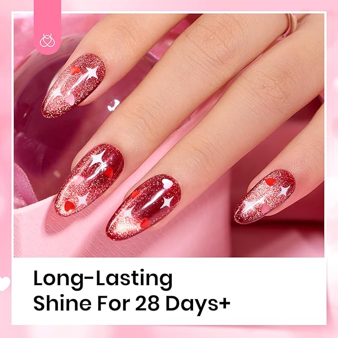 beetles Gel Polish 6Pcs Heart Star Reflective Glitter Gel Top Coat Set, Clear Pink Color Pastel Nail Polish No Wipe Top Coat Long Lasting Highly Shine Soak Off Uv Gel Art