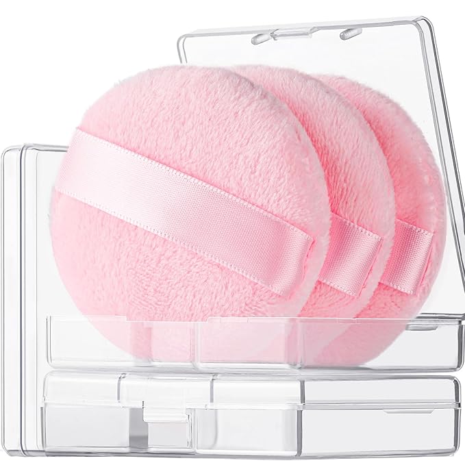 Teenitor 3Pcs Pink Powder Puff, 2.36 Inch Powder Puffs for Face Powder, Soft Applicator for Loose Pressed Powder, Small Makeup Puff With 3 Cases