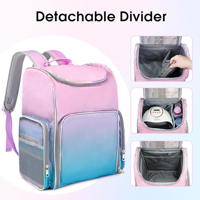 Nail Polish Organizer Bag Large Nail Polish Storage Organizer Case Backpack Holds 60 Bottles and Nail Lamp with 2 Removable Case Professional Nail Supplies Organizer for Manicurist