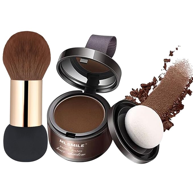 Hairline Powder Hair Root Touch Up - 3 Brush Heads, Instant Cover up Gray Hair, Portable Hair Color Concealer, Women Men's Grey Hair Coverage, Multi-purpose for Shadow & Contouring - Dark Brown