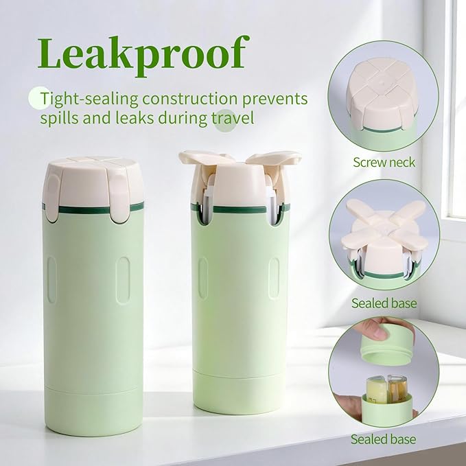 4 in 1 Travel Dispenser, 4 Pack 30ML Travel Bottles for Toiletries, Leak Proof Travel Size Containers, Portable for Shampoo Lotion Conditioner Cream, Green
