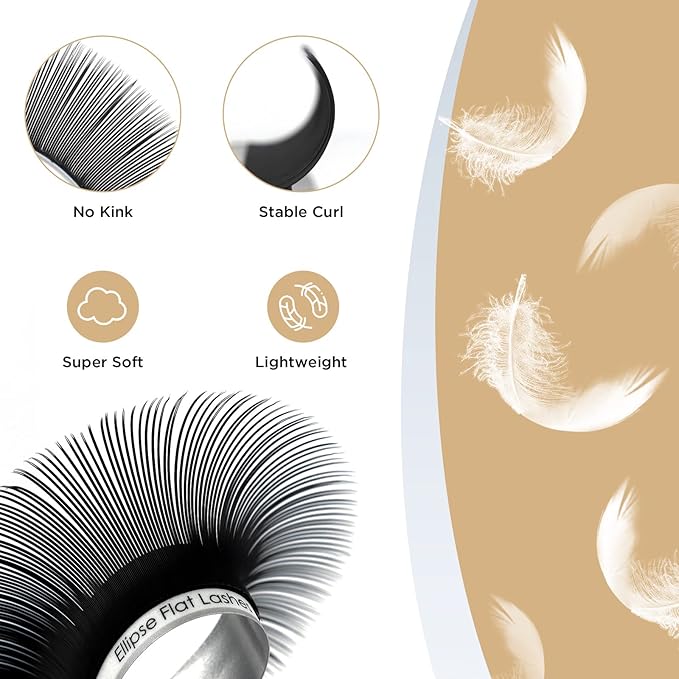 LASHVIEW Ellipse Flat Eyelash Extension,Flat Eyelash Extension supplies,Individual Lashes,0.15mm C Curl Mixed Length,Lash Extension,Semi-Permanent,Extremely Light & Soft,Professional Salon Use.