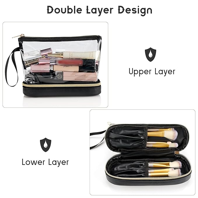 Ethereal Travel Makeup Bag, Clear Cosmetic Bag Make Up Organizer TSA Approved Toiletry Bag, Waterproof Pouch for Women Purse for Toiletries Accessories Brushes