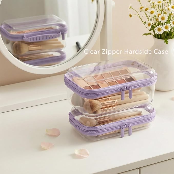 3 Pack Clear Hard Shell Zipper Case with Handle Waterproof Plastic Storage Pouches for Toiletry Makeup Cosmetic Toys Art Supplies Case Bag Organizer Travel
