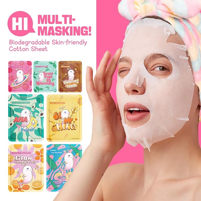 ZealSea Face Masks Skincare for Women, Variety 14Days Facial Sheet Mask Set for Deep Hydrating & Glow, Daily Self-Care Gift & Family Moment for Teens Kids Girls Birthday Party,Safe for all Skin types