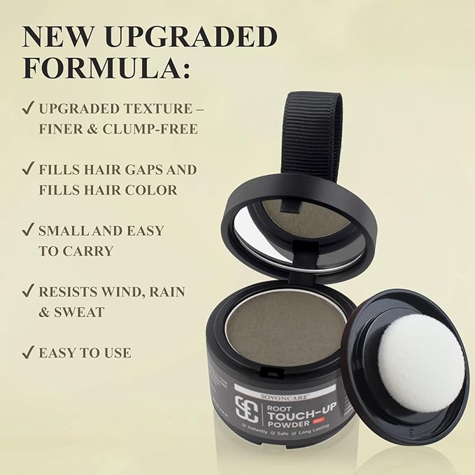 Root Touch Up Powder for Women - SOVONCARE Wet Hairline Powder to Cover Gray Hair, Thinning Hair & Bald Spots, Waterproof Hair Color Cover Up（Medium Brown 0.14 Oz）