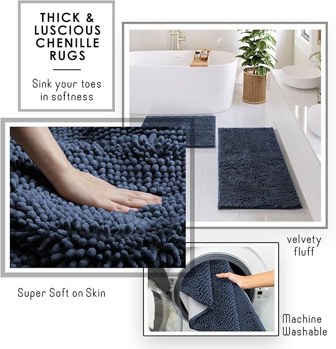 Clara Clark Bathroom Set - Navy Blue Bathroom Accessories Set, 6PC Bathroom Accessory Set, Bathroom Sets with Bathroom Rugs, Toilet Brush, Trash Can & Soap Dispenser