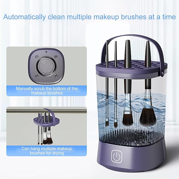 Makeup Brush Cleaner Machine - Automatic Cosmetic Brush Cleaning Tool for Sponges and Makeup Eggs, Efficient Easy Use Cleaner for Daily Makeups Hygiene, Portable Home Vanity Accessory