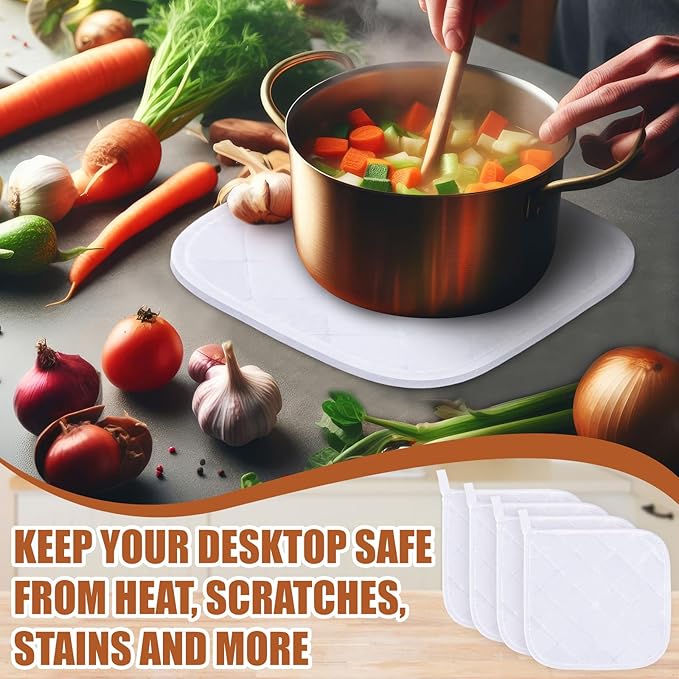 Uiifan 30 Pieces Cotton Pot Holders for Kitchen Washable Heat Resistant Potholders Oven Hot Pads for Cooking and Baking, 7.87 x 7.87 x 0.2 Inch (White)