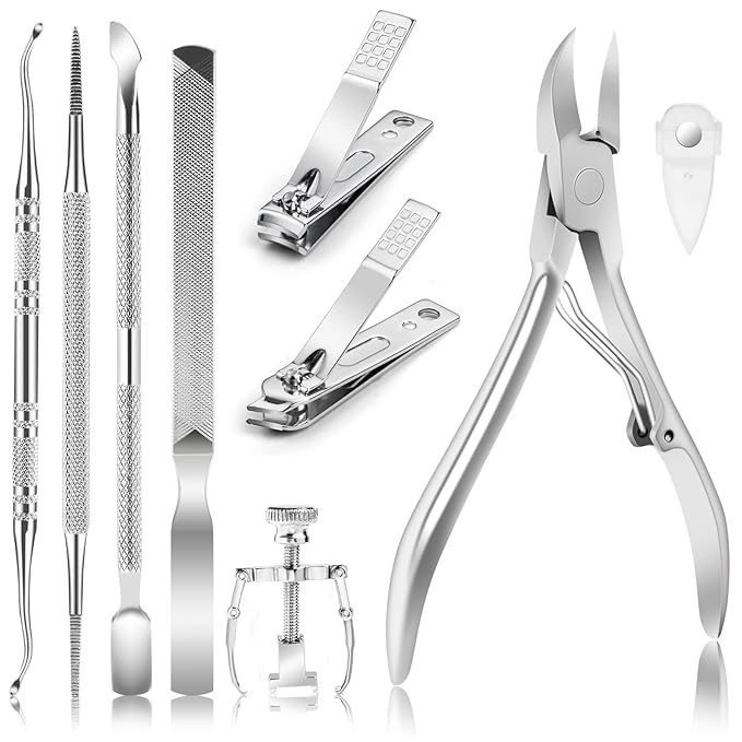 JTIEO 9PCS Toenail Clippers Toe Nail Clippers Podiatrist Toenail Clippers Toenail Clippers for Thick Nails Toe Nail Kit Stainless Steel Toenail Clipper Ingrown Toenail Tool Toe Nail Kit (Silver)