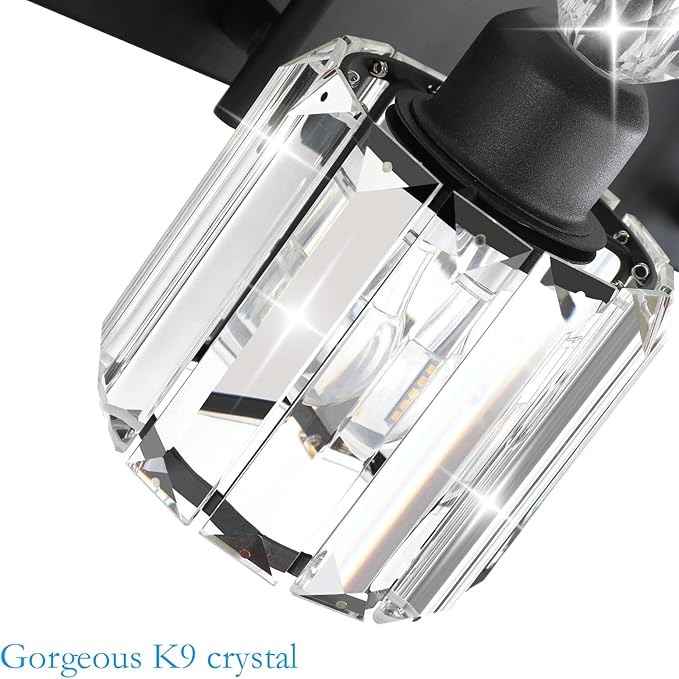 Ralbay Modern Crystal Black 5-Light Bathroom Vanity Light, Matte Black Crystal Bath Wall Light Fixtures