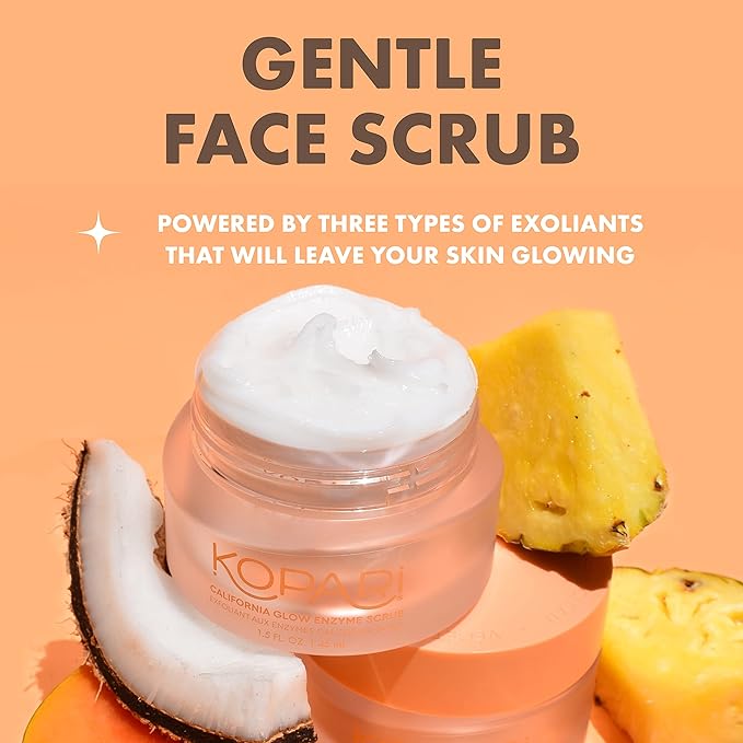 Kopari California Glow Enzyme Exfoliating Face Scrub, Clarifying & Brightening Skin Exfoliation Facial Scrub, Supports Anti-Aging, 100% Organic Coconut Oil, Cruelty Free, Vegan, 1.5 Fl Oz