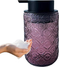 Foaming Hand Soap Dispenser,Vintage Glass Soap and Lotion Dispenser for Bathroom,Kitchen Dish Soap Dispenser with Black Foam Pump (Pink Begonia flowerr+Black Lid)