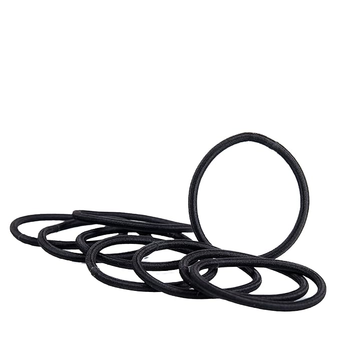 Amazon Basics No Damage Elastic Hair Ties, Ponytail Holders for All Hair Types, Snag-Free, Strong Hold, Black 4 MM, 32 Count