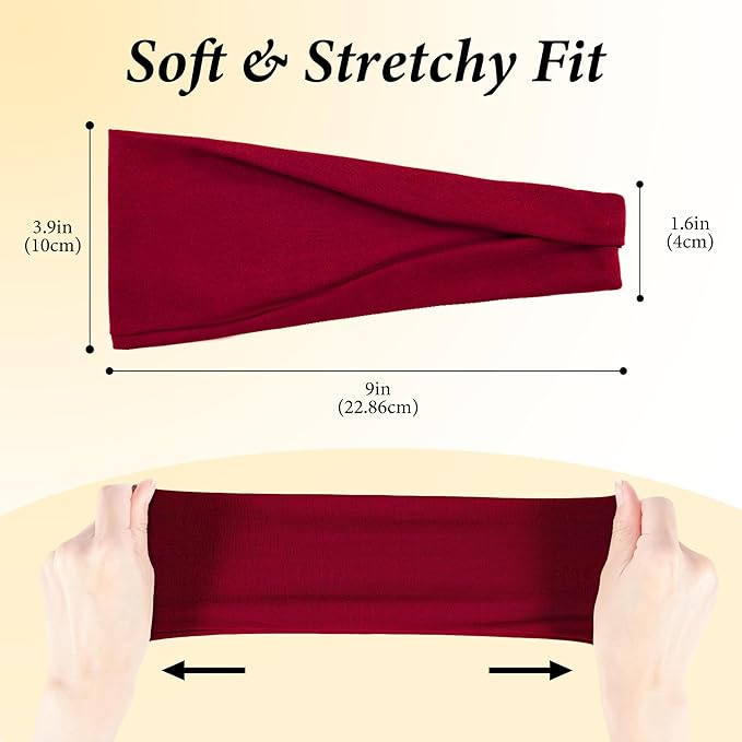 Headbands for Women Non-Slip Workout Hair Bands, 6 Pack Stretchy Athletic Soft Sweatbands, Elastic Cloth Fabric Headband, Fashion Head Bands for Yoga Running Sports Gym Sports Exercise