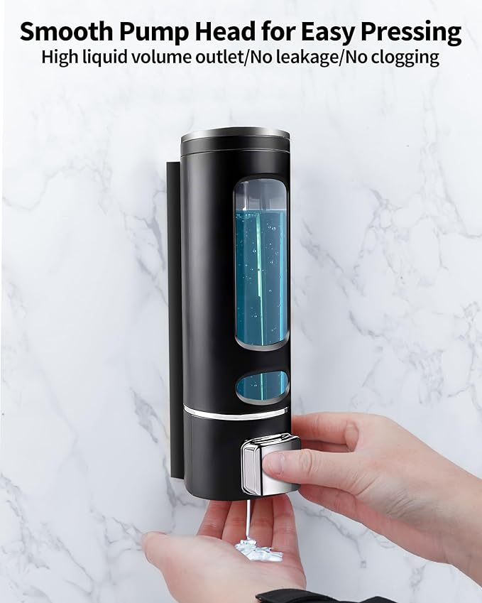 Shampoo and Conditioner Dispenser - 400ML Wall-Mounted Shower Shampoo Dispenser No Drill for Body Wash, Soap, Shower, Bathroom, Hotel (Black)