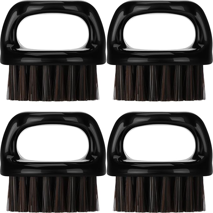 4 Pcs Knuckle Brush for Men Barber Brush, Fade Brushes, Face and Neck Brushes, Mustache and Hair Supplies, Essential Barber Tool for Professional Barbering and Grooming Services(Black)