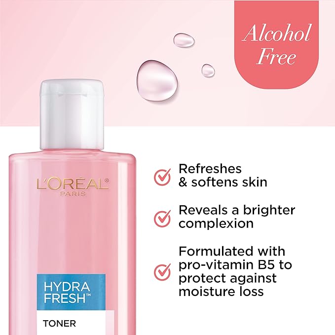 L'Oreal Paris Skincare HydraFresh Toner Face Toner with Pro-Vitamin B5 for a Smoother, Brighter Complexion, 2 Count