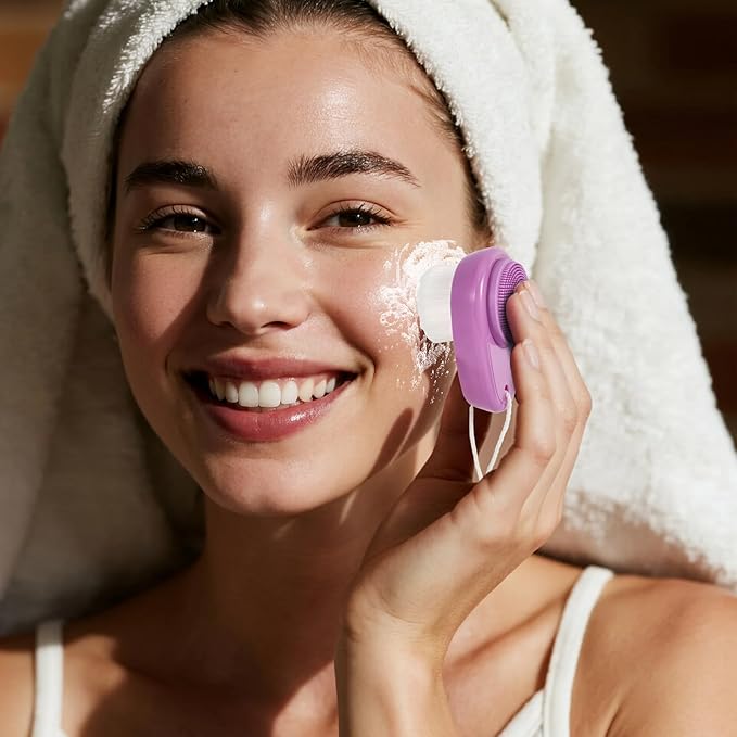 Silicone Face Scrubber Double Side, Handheld Facial Cleansing Brush 2 in 1 Face Cleanser Brush for Deep Cleansing and Exfoliating, Blackhead Makeup Removal 2 Pcs, Purple