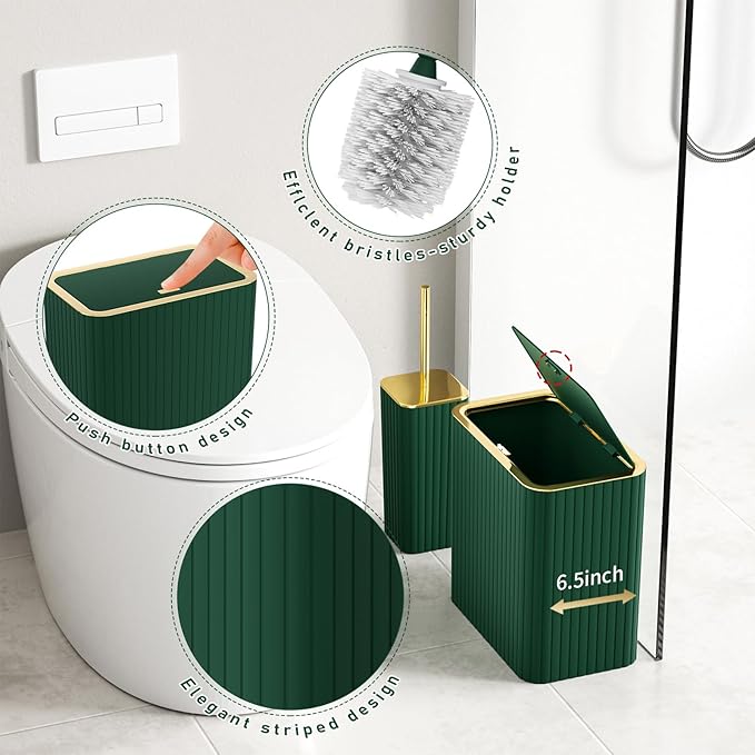 Bathroom Accessory Set - Bathroom Set, 12PC Bathroom Accessories Set, Dark Green Bathroom Accessories Set, Mini Trash Can, Toilet Brush, Trash Can & Soap Dispenser