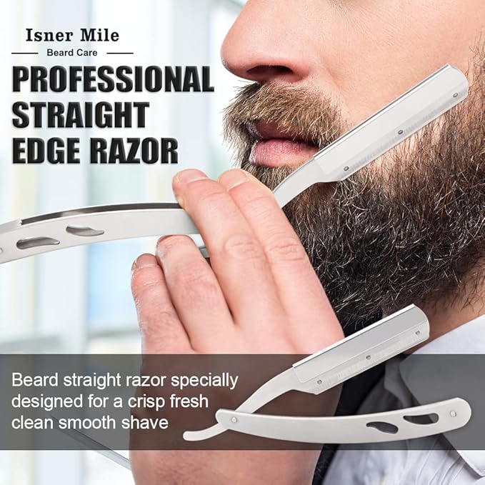 Isner Mile Beard Grooming Kit for Men Care: with Beard Wash - Oil - Balm - Brush - Comb & Straight Razor, Mens Birthday Christmas Stocking Stuffers Valentines Day Gifts for Him Boyfriend Dad Husband