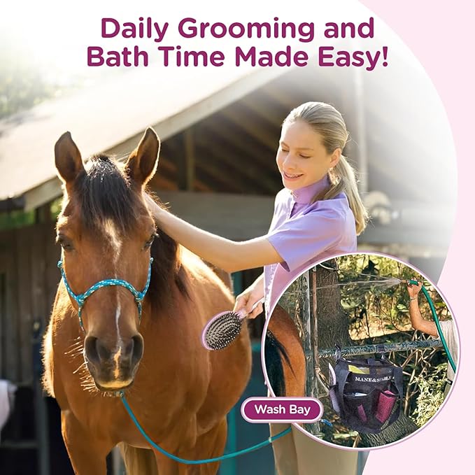 Horse Grooming Bag Hanging Tote with 8 Pockets - Lightweight Mesh Organizer for Horse Supplies, Adjustable Shoulder Strap