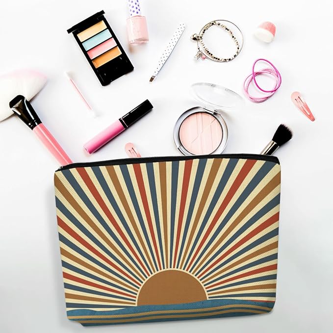 Sun Sunrise Sunshine Makeup Bag, Boho Abstract Cosmetic Bags, Themed Travel Accessories Bag Gifts for Women Sisters Friends, Ideal Travel Toiletry Bags Birthdays Gifts for Boho Lovers Women Girls