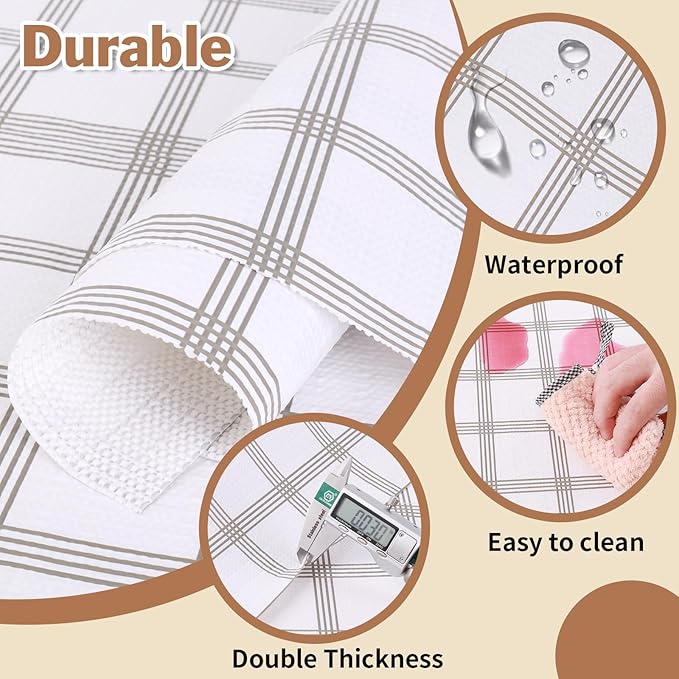 Shelf Liners for Kitchen Cabinets 17in x 20FT, Non Adhesive Drawer Liner White Square Thickened Shelf Liner Non-Slip Easy to Clean for Tool Box Refrigerator with Knife and Tape Measure