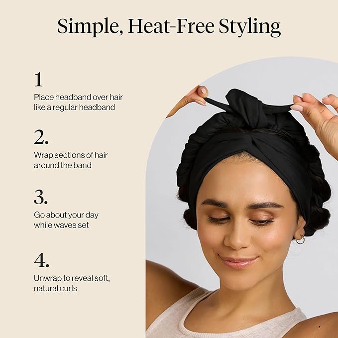 Kitsch Set & Flow Active Heatless Curling Headband For Women – Achieves Heatless Curls Overnight, No Heat Damage | Heatless Curlers with Flexible Fit | Great During Gym Sessions, Travel - Black, 1pc