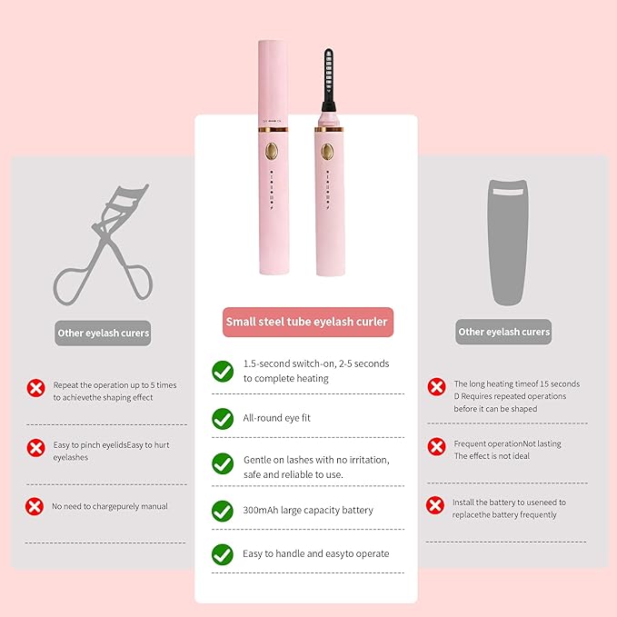 3 Interchangeable Brush Heads Rechargeable Heated Eyelash Curler 24-Hour Lasting curl 5-Second Rapid Heating 3 Temperature Settings Safety Anti-Scald Design(Black)