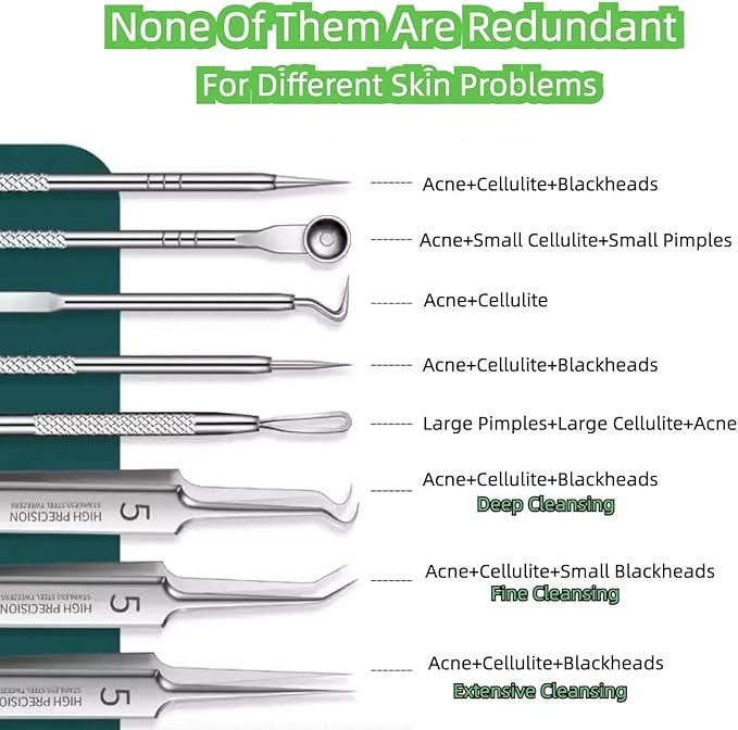Blackhead Remover Tweezers Kit, Ultra-fine Tweezers Black Dots Blemish Extractor Acne Needle Facial Cleaner Skin Extractor Tool (8Pcs/Set)