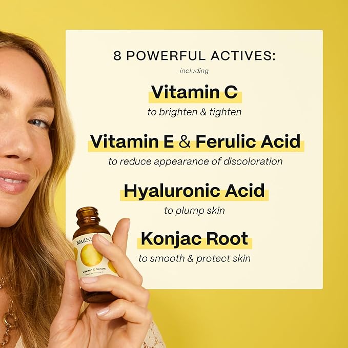 Mad Hippie Vitamin C Serum for Face – C + E + Ferulic Acid, Hyaluronic Acid, Stable Low-Irritation Formula, Brightening, 1.02 fl oz
