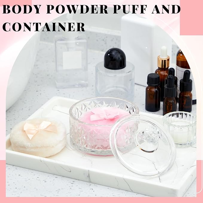 Tioncy 3 Pcs Large Body Powder Puff and Container Valentine's Day gift Powder Container with Puff Crystal Case Soft Washable Reusable Velour Face Body Glitter Wet Dry Makeup(Diamond,Clear)