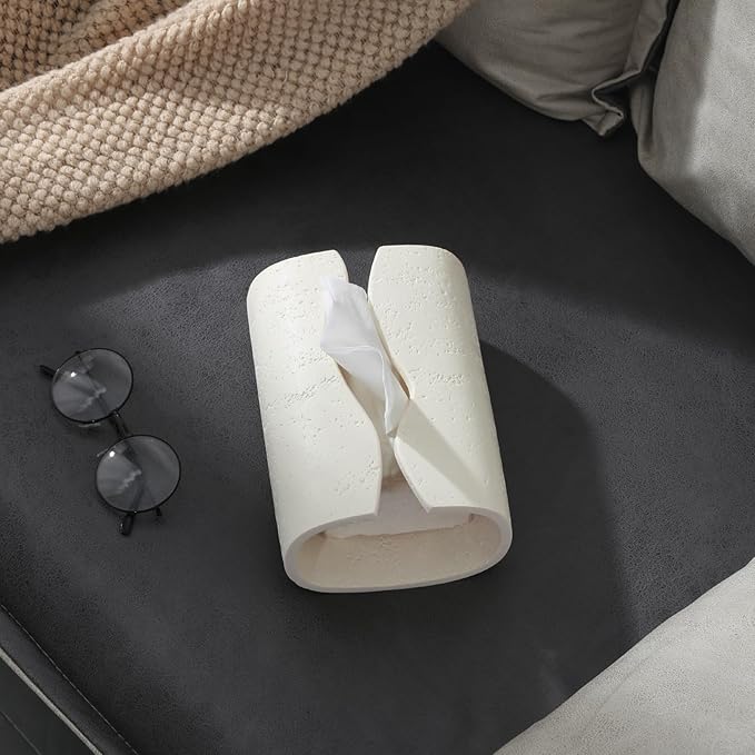 Tissue Box Cover Rectangle, Resin Facial Tissue Holder Covers Toilet Paper Holder, Tissue Holders Decorative Paper Dispenser Home Decor for Bathroom Kitchen Bedroom Living Room Office Cream