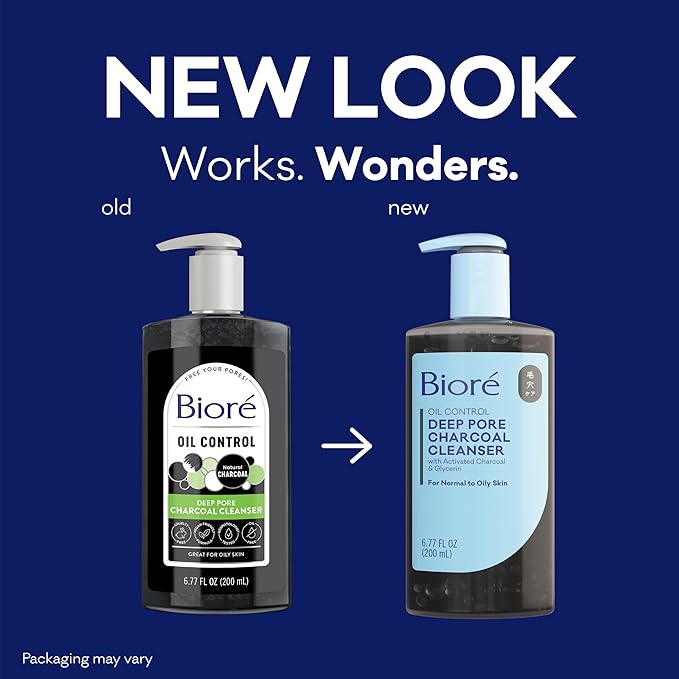 Biore Deep Pore Charcoal Face Wash, Daily Facial Cleanser for Dirt & Makeup Removal, for Oily Skin, 6.77 Oz, Pack of 12