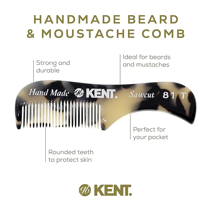 Kent A 81T TW X-Small Men's Beard Mustache Pocket Comb, Fine Toothed Pocket for Facial Hair Grooming and Styling. Hand-Made of Quality Cellulose Acetate, Saw-cut Hand Polished. Made in England