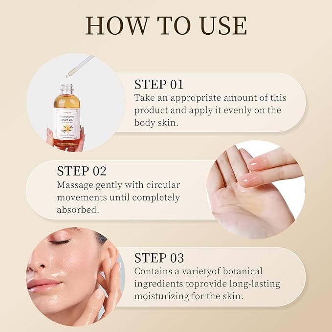 Warm Vanilla Bean Body Oil - Vanilla Body Oil Deep Moisturizing Vanilla Perfume Oil Coconut Cream Pie Body Oils for All Skin Types After Shower